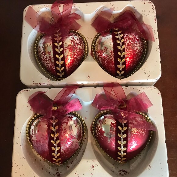DILLARDS XMAS Red Large 5" GLASS HEARTS ORNAMENT LOT  2 BOX - Picture 12 of 12
